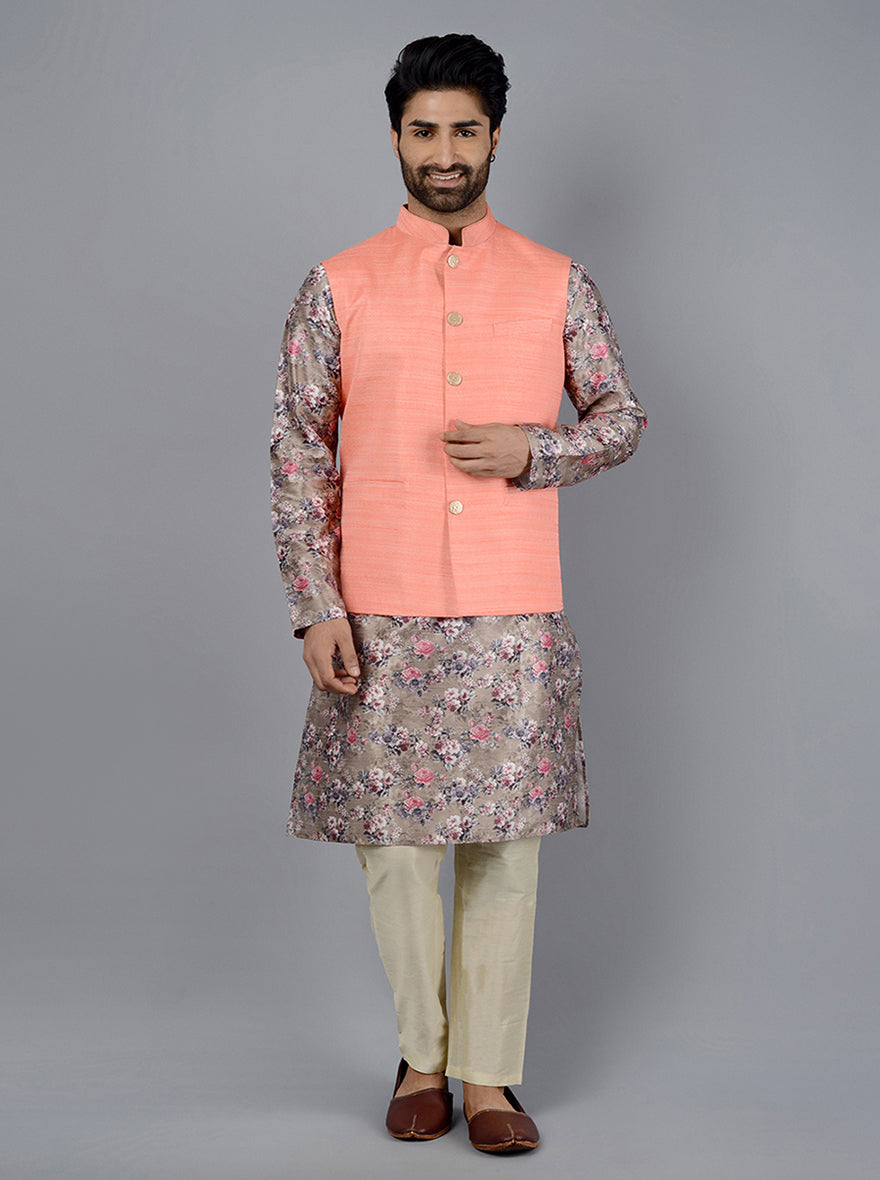 Coral Peach Bandhgala Jacket | Azania