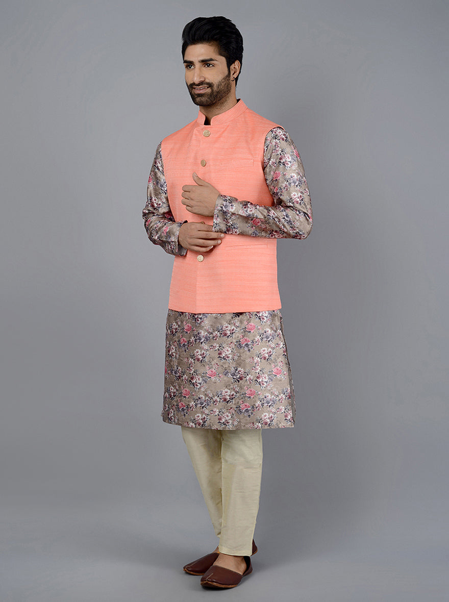 Coral Peach Bandhgala Jacket | Azania