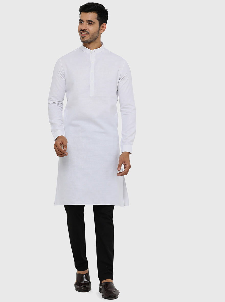 White Solid Regular Fit Modi Kurta | JadeBlue