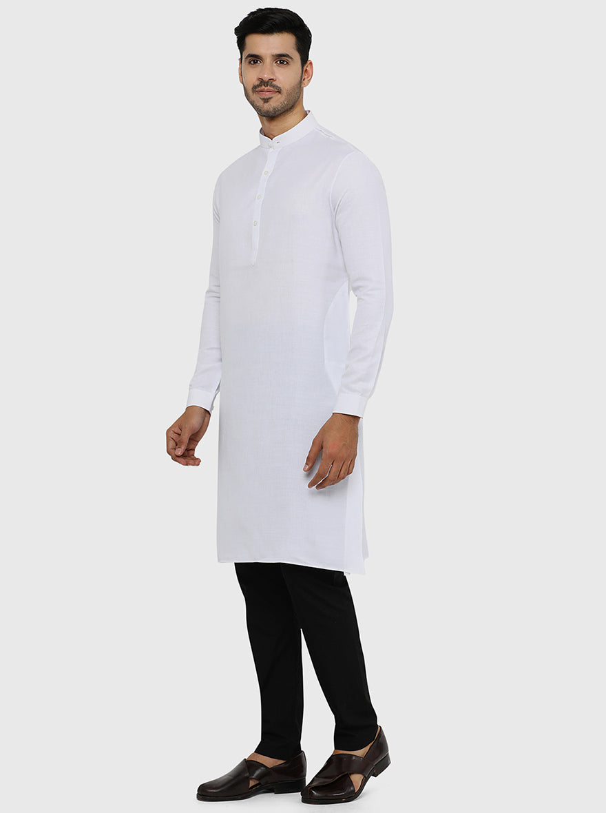 White Solid Regular Fit Modi Kurta | JadeBlue