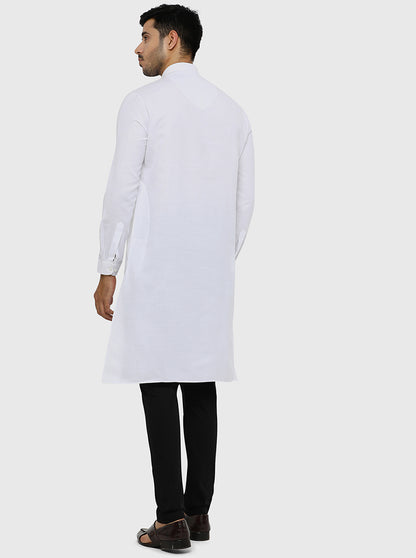 White Solid Regular Fit Modi Kurta | JadeBlue