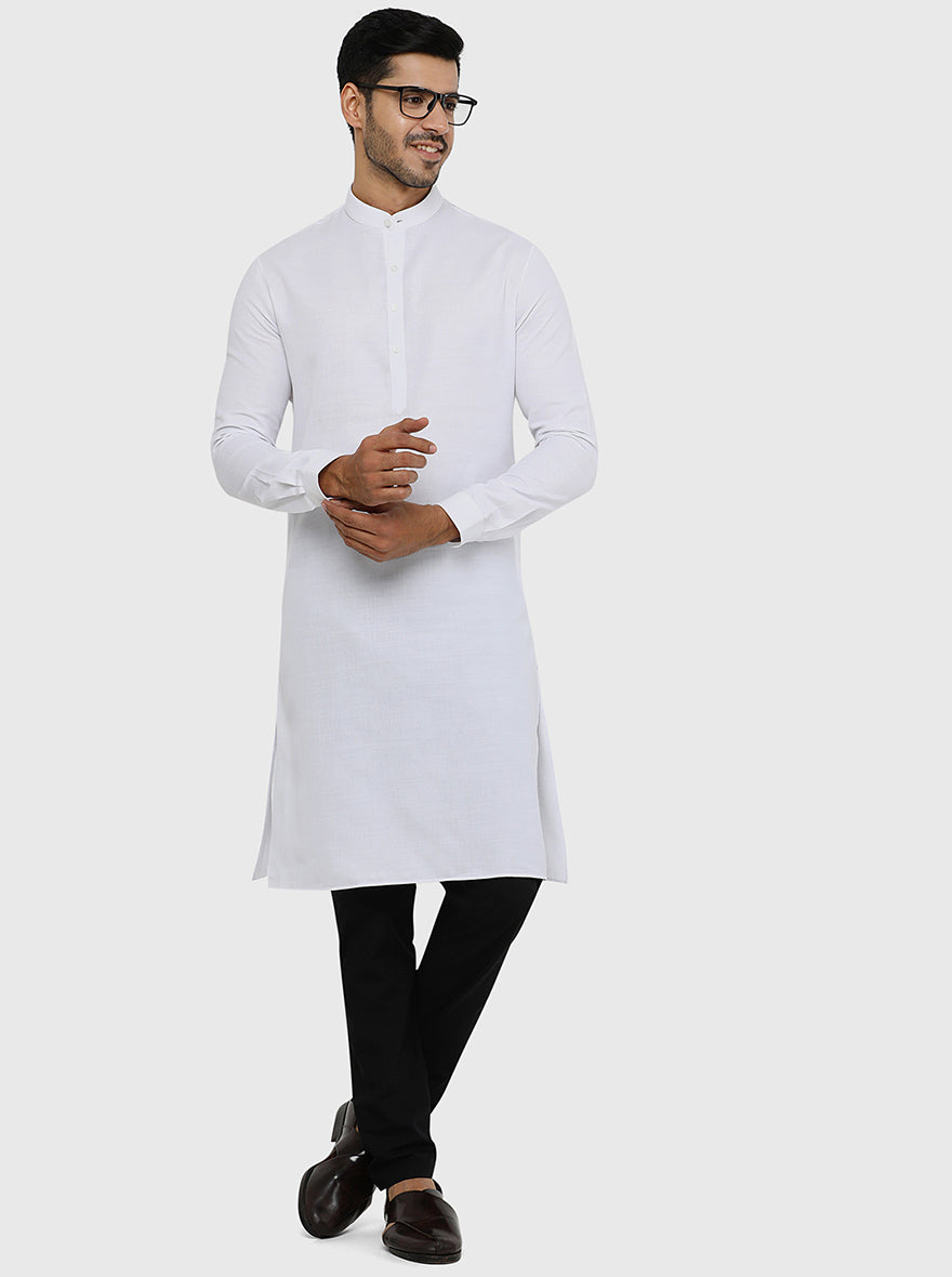 White Solid Regular Fit Modi Kurta | JadeBlue