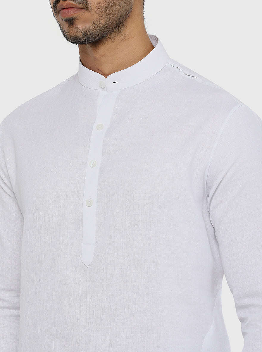 White Solid Regular Fit Modi Kurta | JadeBlue