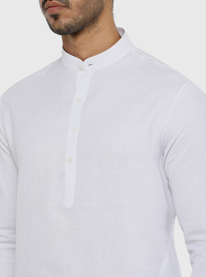 White Solid Regular Fit Modi Kurta | JadeBlue