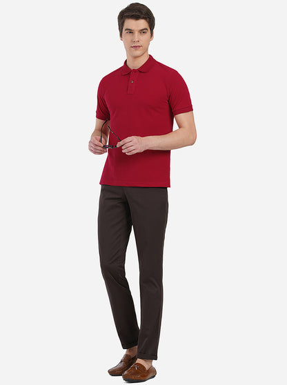 Red Solid Slim Fit Polo T-Shirt | Greenfibre