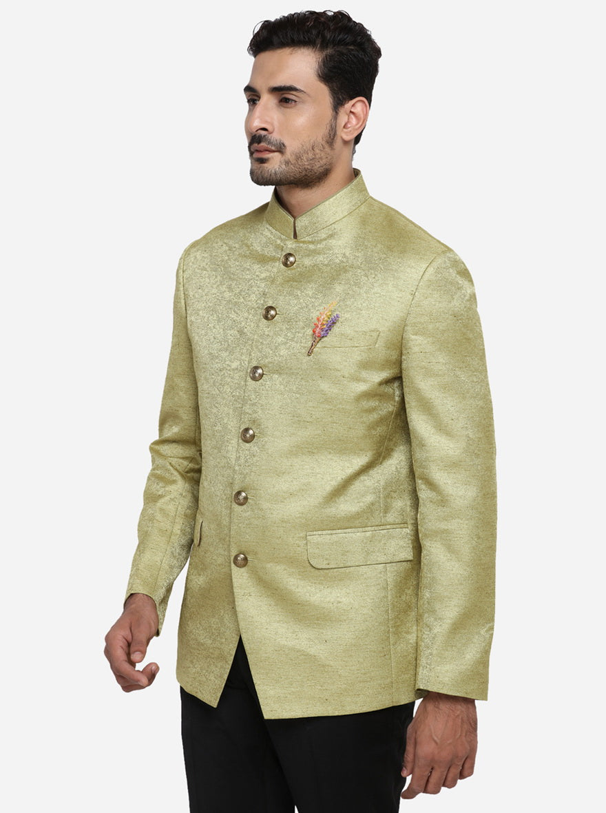 Woven Art Silk Jacquard Jodhpuri Jacket in Navy Blue : MLY1883