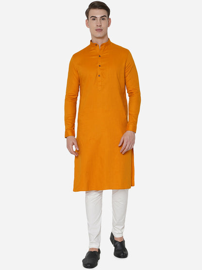 Orange Self Textured Regular Fit Modi Kurta | JadeBlue