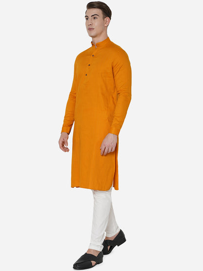 Orange Self Textured Regular Fit Modi Kurta | JadeBlue