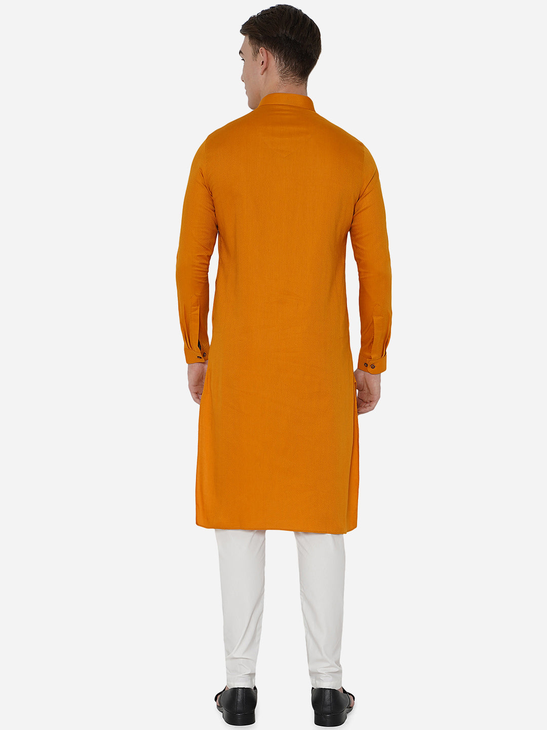 Orange Self Textured Regular Fit Modi Kurta | JadeBlue