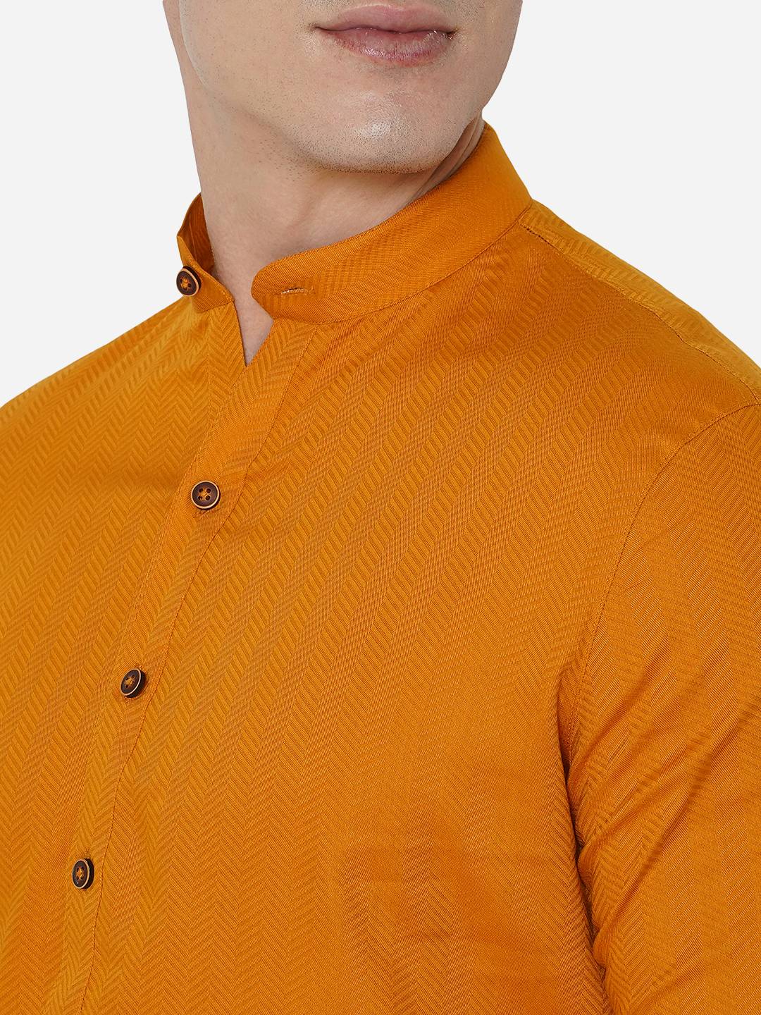 Orange Self Textured Regular Fit Modi Kurta | JadeBlue