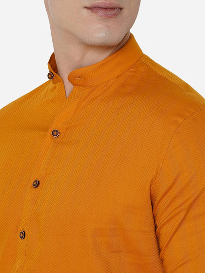 Orange Self Textured Regular Fit Modi Kurta | JadeBlue