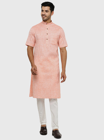 Orange Self Textured Regular Fit Modi Kurta | JadeBlue