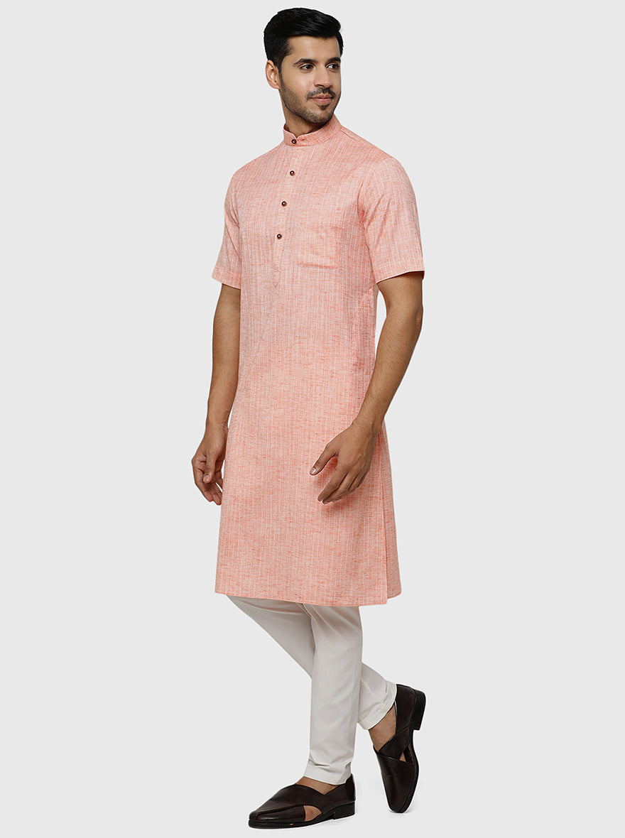 Orange Self Textured Regular Fit Modi Kurta | JadeBlue