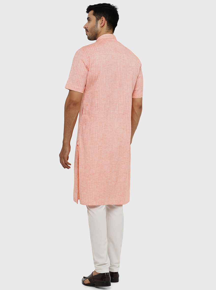 Orange Self Textured Regular Fit Modi Kurta | JadeBlue
