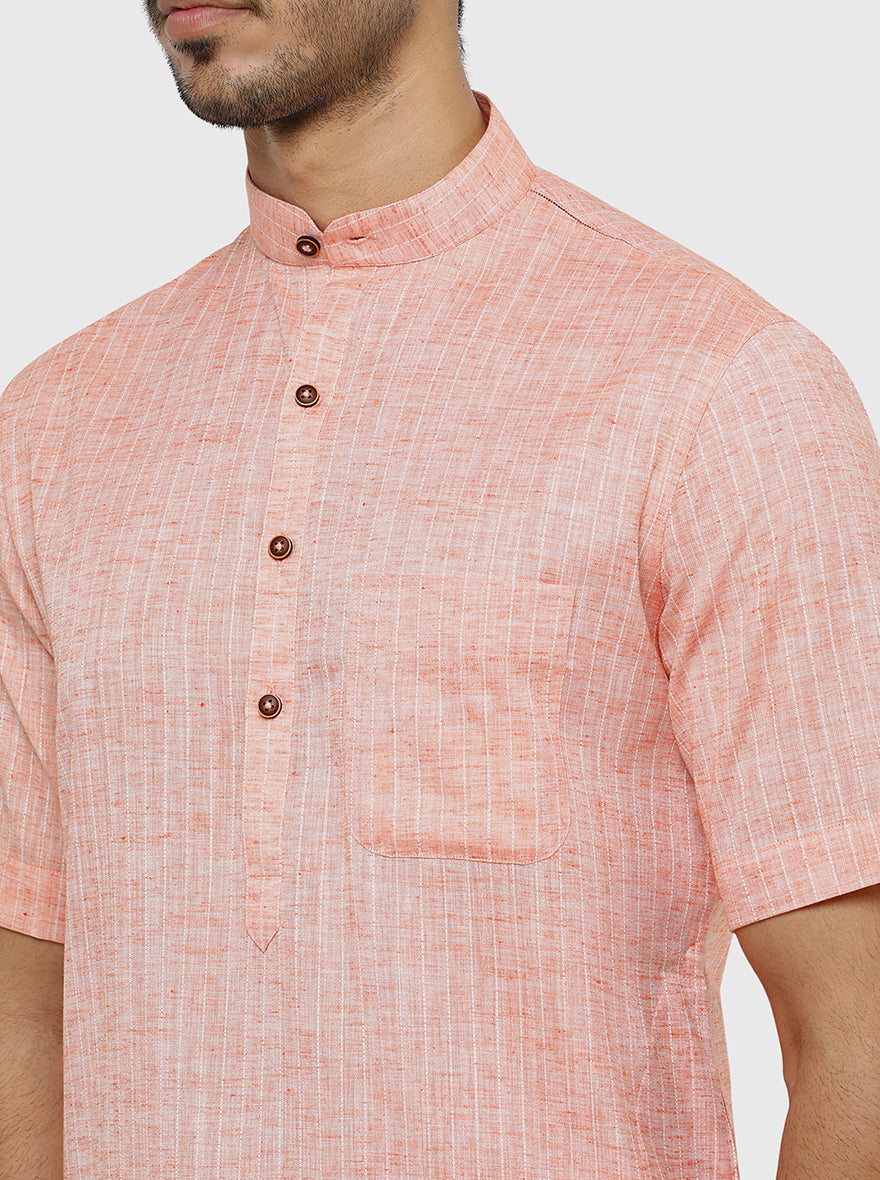 Orange Self Textured Regular Fit Modi Kurta | JadeBlue