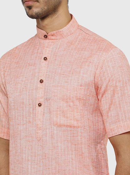 Orange Self Textured Regular Fit Modi Kurta | JadeBlue