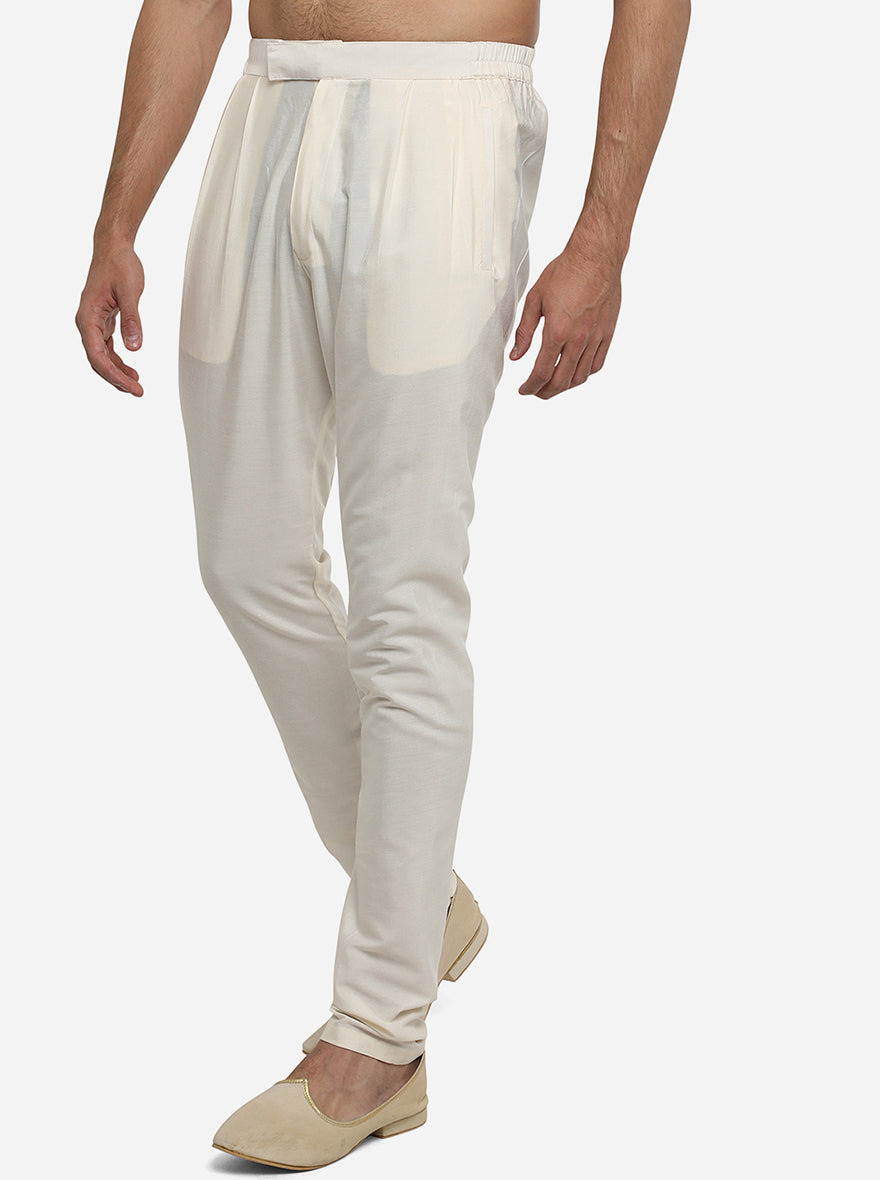 Cream Solid Regular Fit Aligadhi | Azania