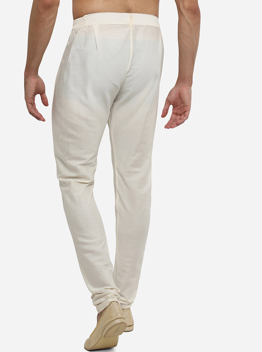Cream Solid Regular Fit Aligadhi | Azania
