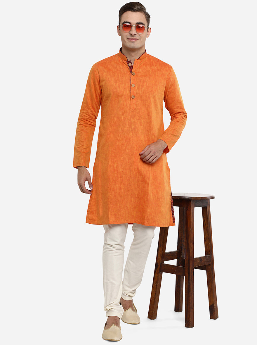 Cream Solid Regular Fit Aligadhi | Azania