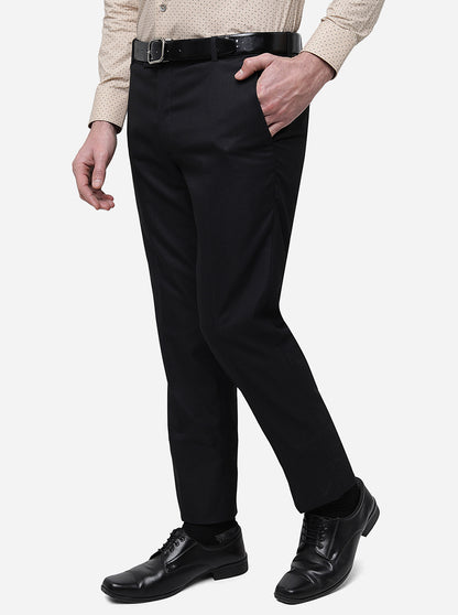 Comfy Black Solid Slim Fit Formal Trouser | Metal