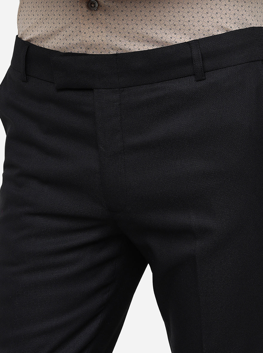 Comfy Black Solid Slim Fit Formal Trouser | Metal