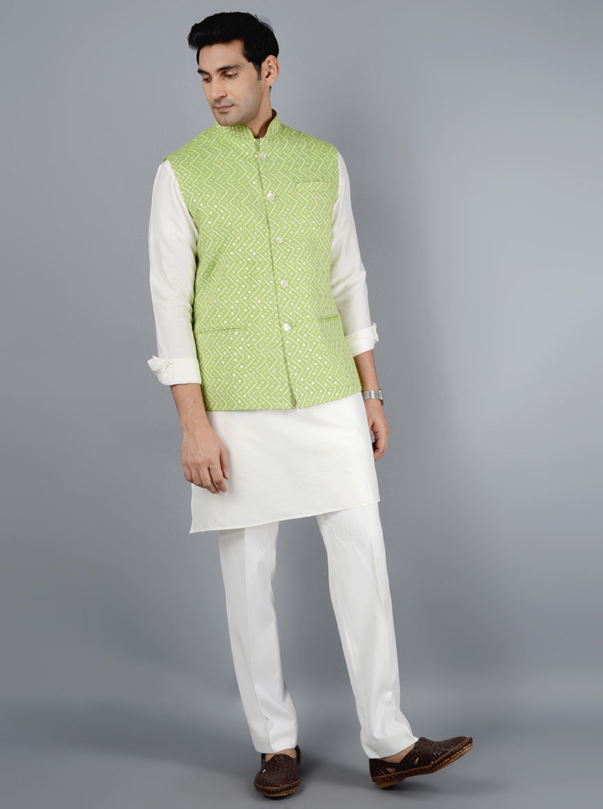 Pista & Cream Bandhgala Jacket | Azania