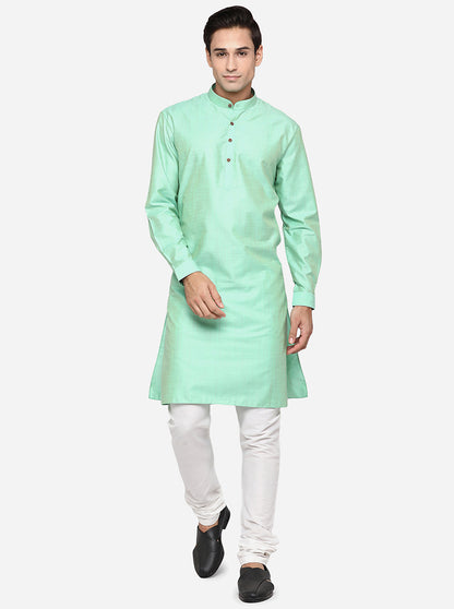 Light Green Self Design Regular Fit Modi Kurta | Modi Kurta
