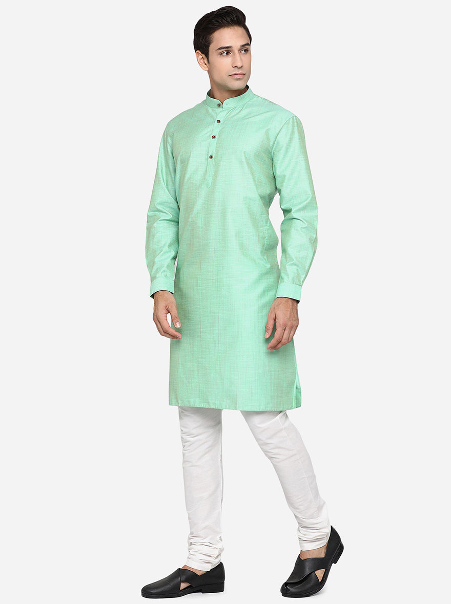 Light Green Self Design Regular Fit Modi Kurta | Modi Kurta