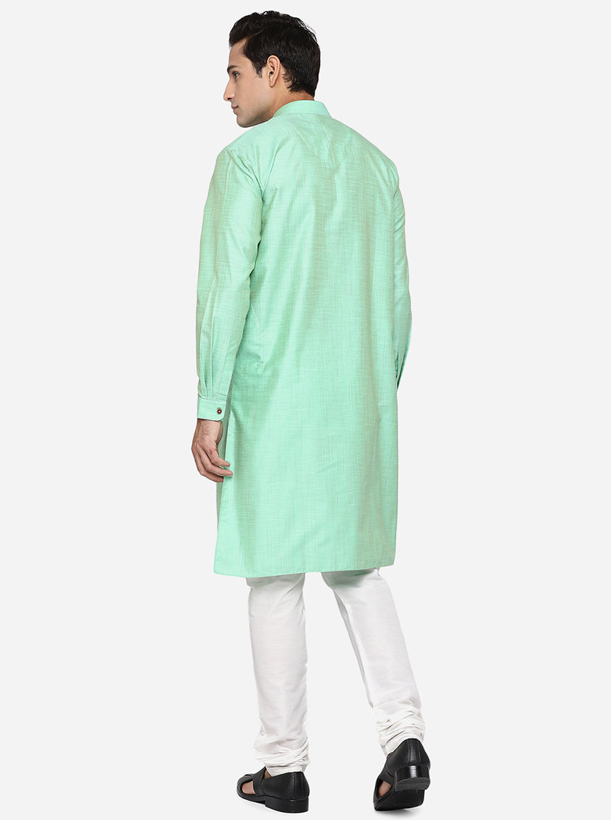Light Green Self Design Regular Fit Modi Kurta | Modi Kurta