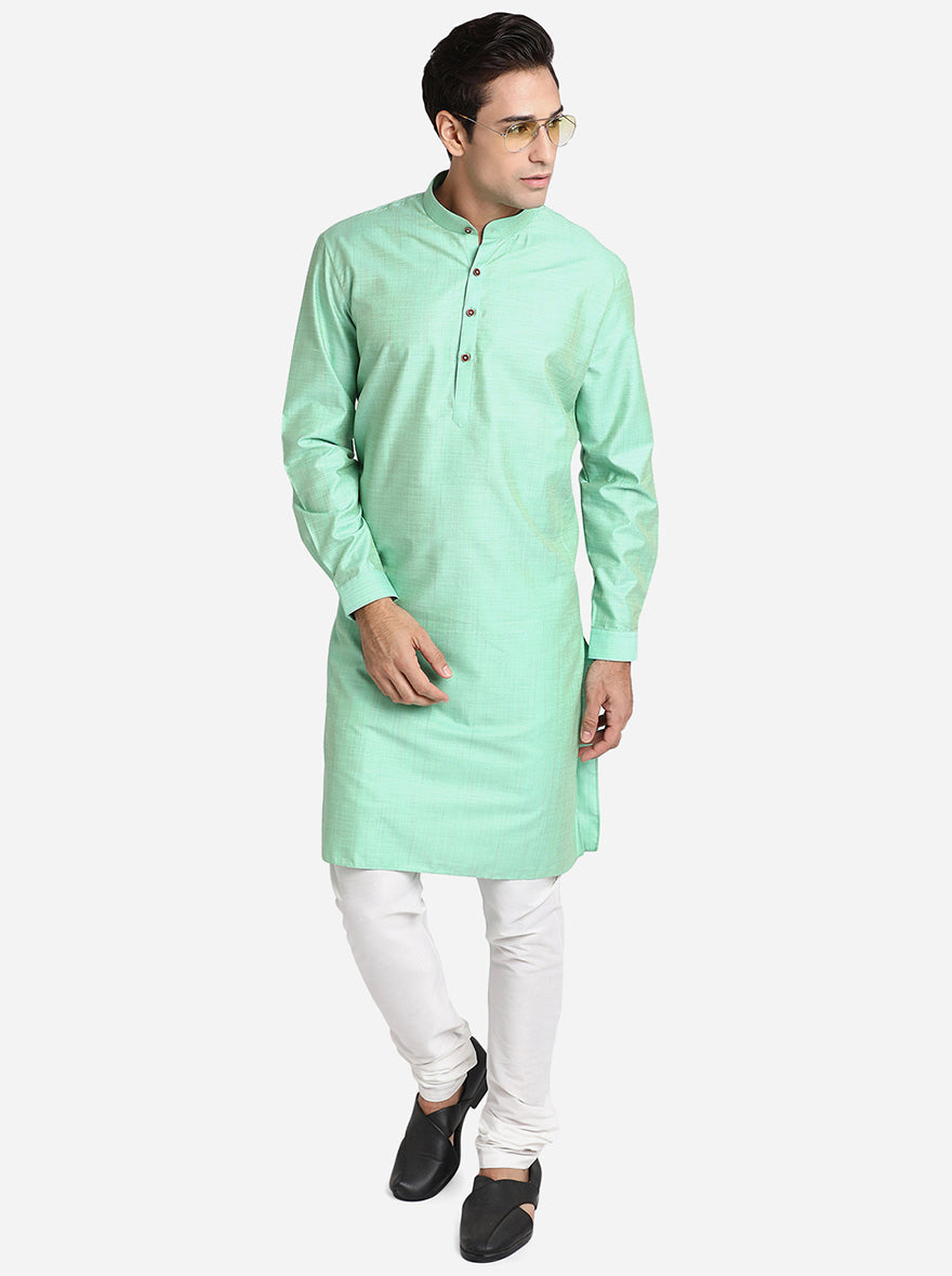 Light Green Self Design Regular Fit Modi Kurta | Modi Kurta