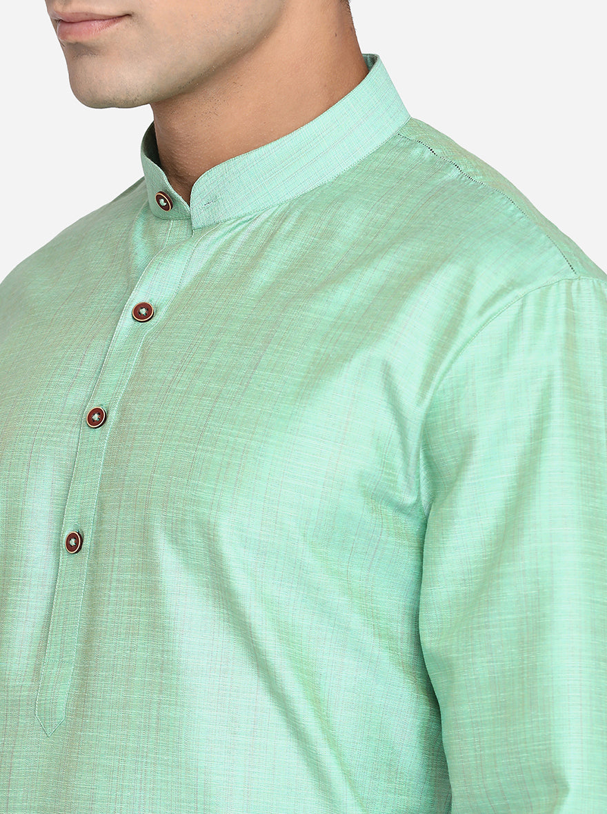 Light Green Self Design Regular Fit Modi Kurta | Modi Kurta