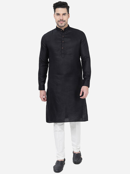 Black Self Textured Regular Fit Modi Kurta | JadeBlue