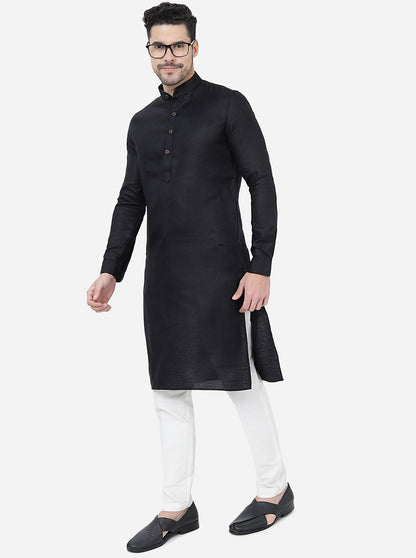 Black Self Textured Regular Fit Modi Kurta | JadeBlue