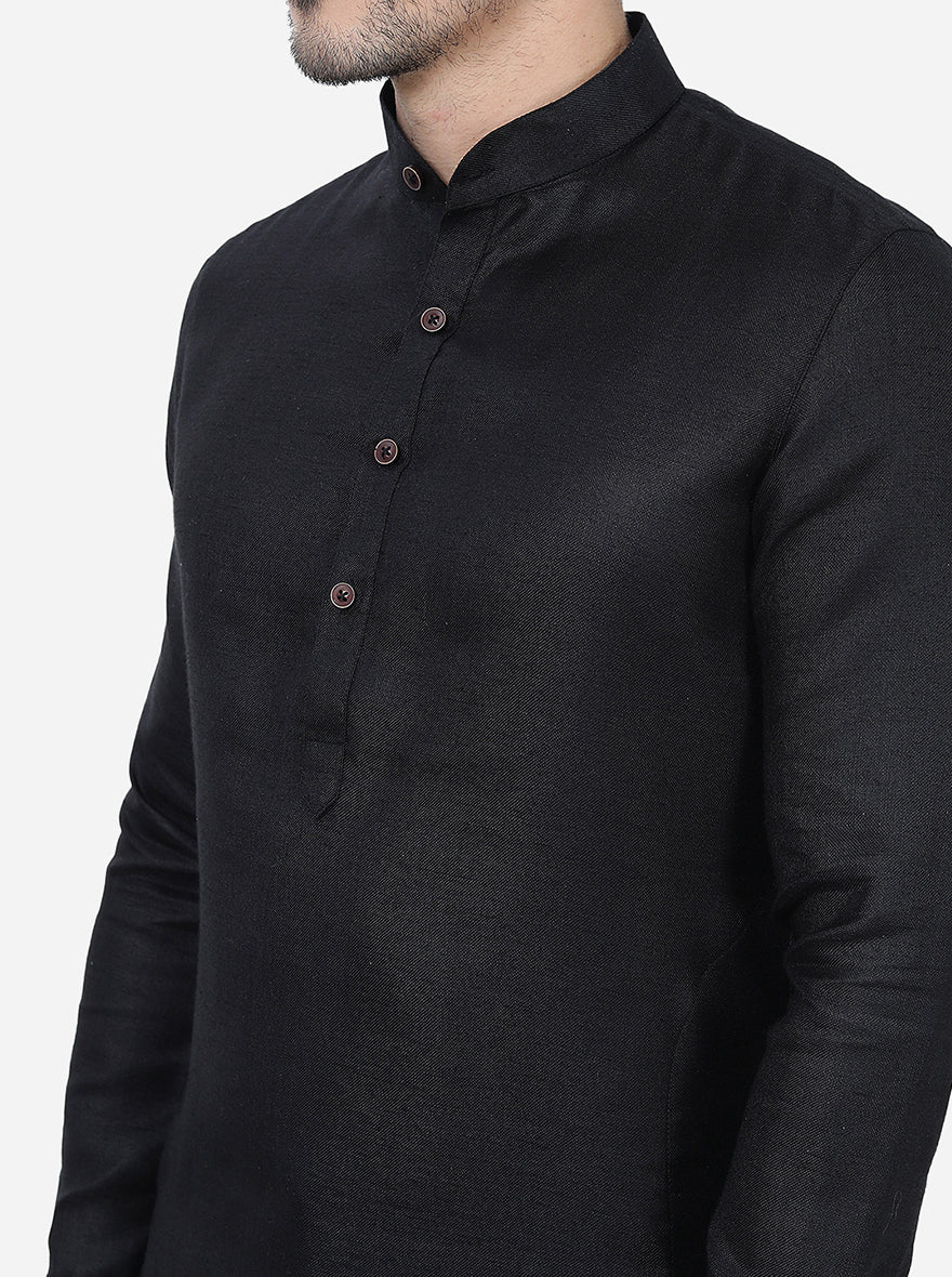 Black Self Textured Regular Fit Modi Kurta | JadeBlue
