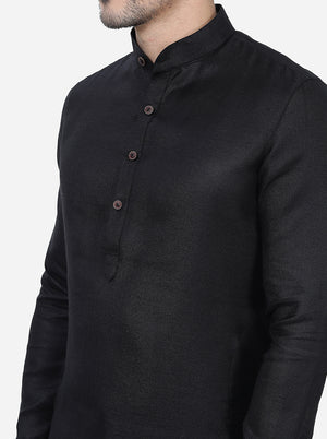 Black Self Textured Regular Fit Modi Kurta | JadeBlue