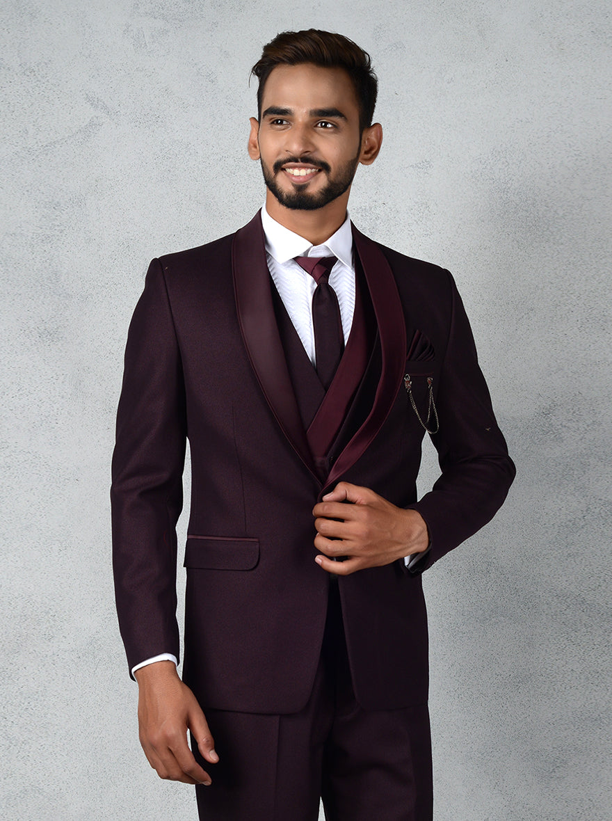 Wine Colour Stylish Piece Coat Pant Tuxedo Suit Wine Colour Coat