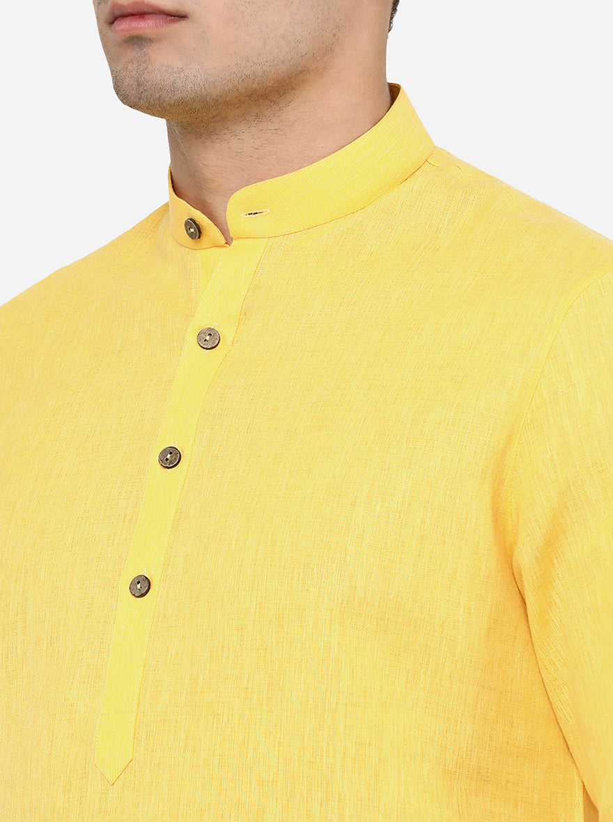 Corn Yellow Self Textured Regular Fit Modi Kurta | JadeBlue