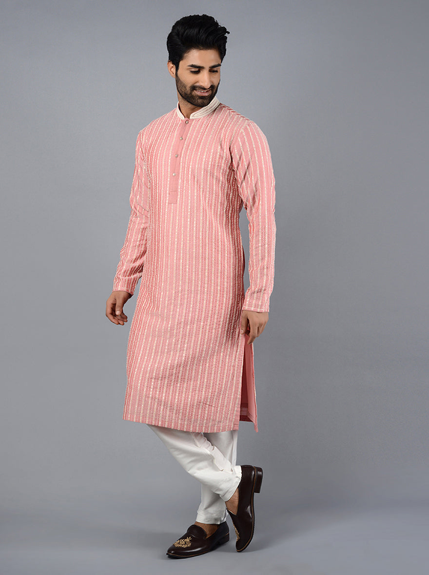 Pink Embroidered Regular Fit Kurta Pajama | TULA