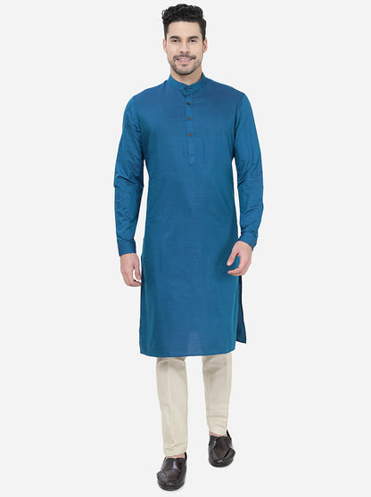 Teal Blue Solid Regular Fit Modi Kurta | JadeBlue