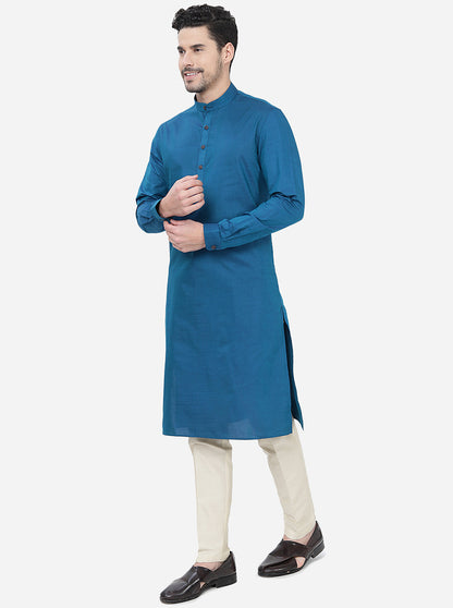 Teal Blue Solid Regular Fit Modi Kurta | JadeBlue