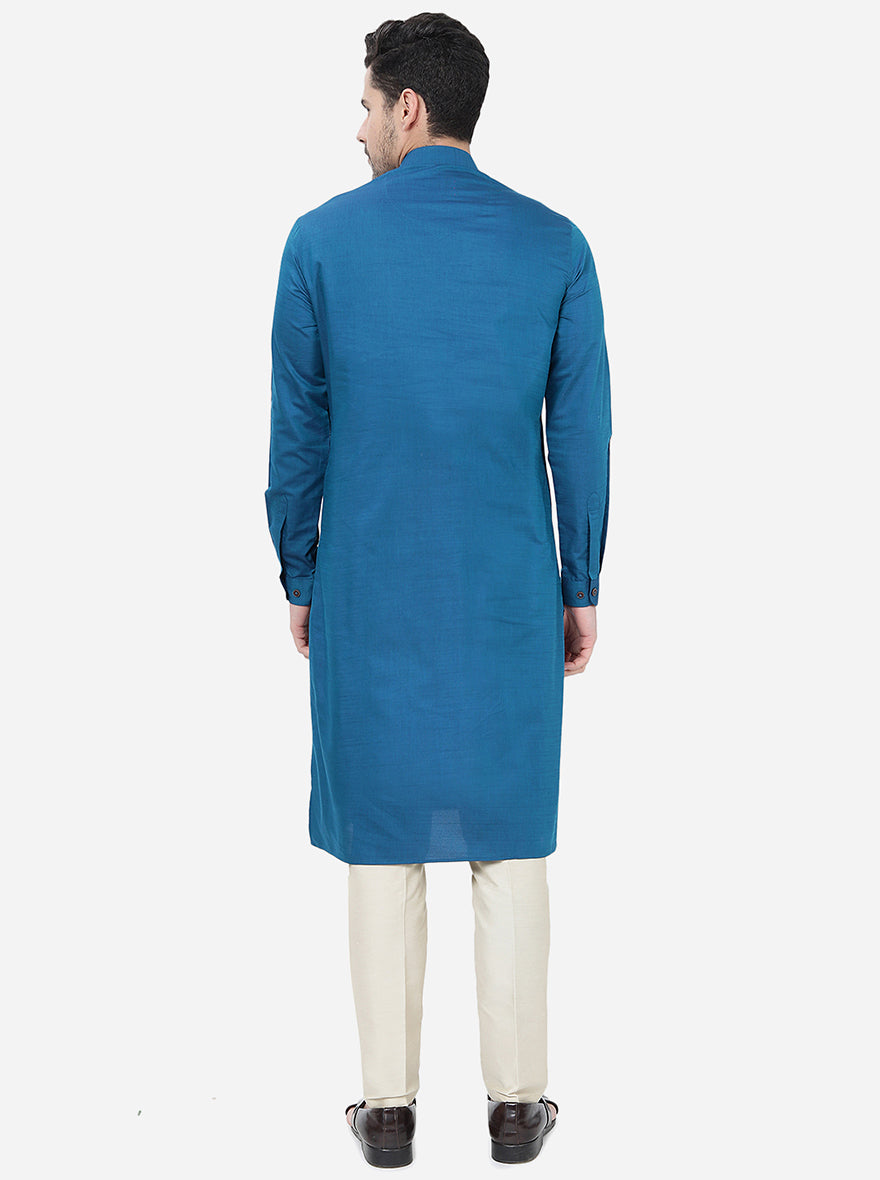 Teal Blue Solid Regular Fit Modi Kurta | JadeBlue