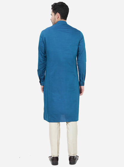 Teal Blue Solid Regular Fit Modi Kurta | JadeBlue