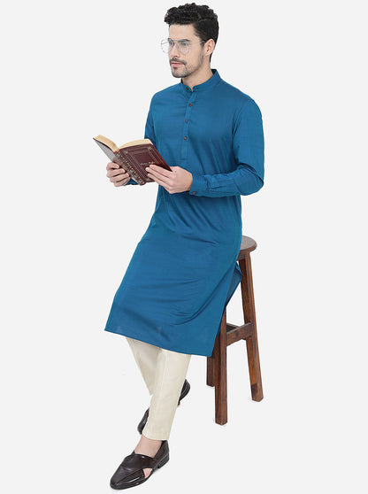 Teal Blue Solid Regular Fit Modi Kurta | JadeBlue