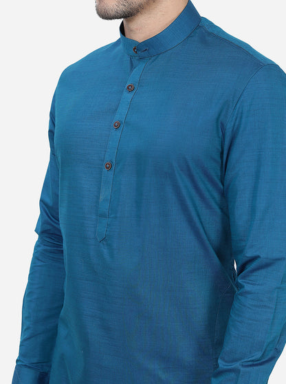 Teal Blue Solid Regular Fit Modi Kurta | JadeBlue