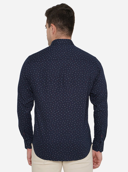 Navy Blue Printed Classic Fit Casual Shirt | Greenfibre