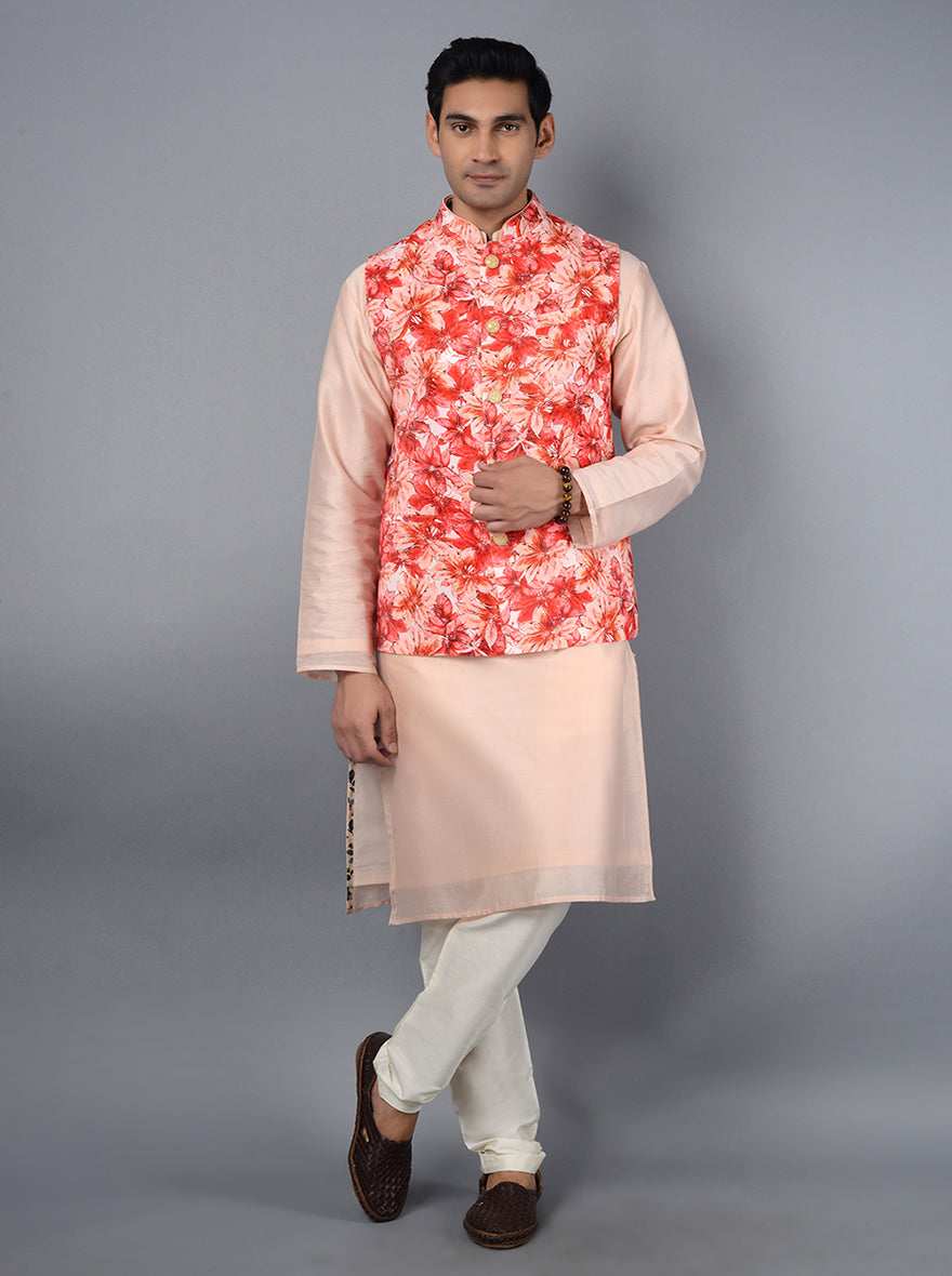 Peach & Red Bandhgala Jacket | TULA