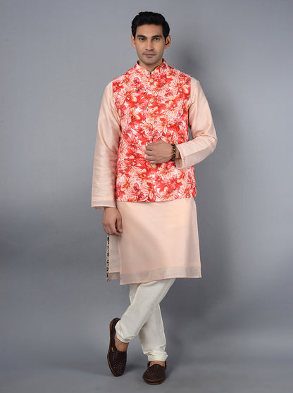 Peach & Red Bandhgala Jacket | TULA