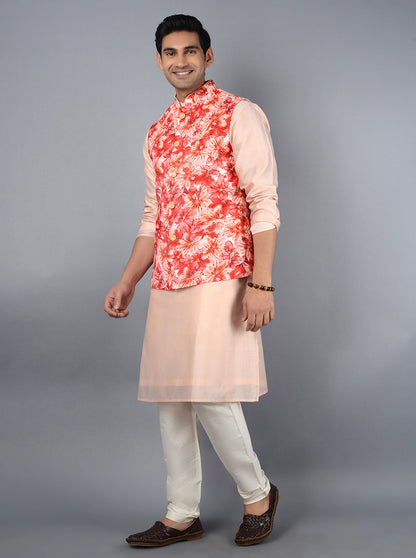 Peach & Red Bandhgala Jacket | TULA