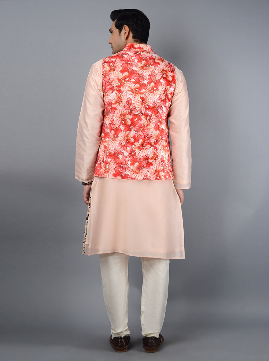 Peach & Red Bandhgala Jacket | TULA