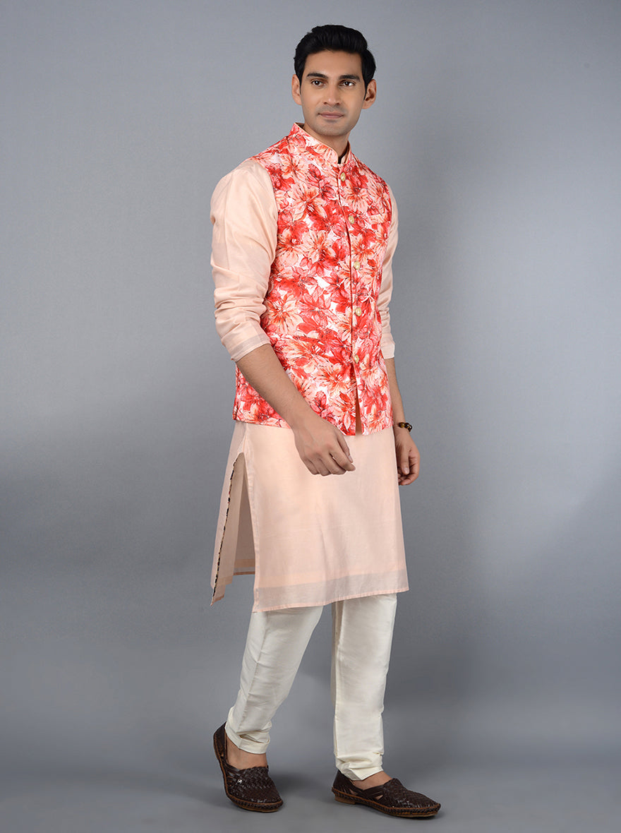 Peach & Red Bandhgala Jacket | TULA